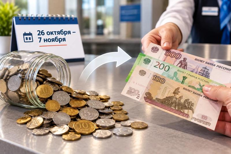 Обменять накопившуюся мелочь на банкноты